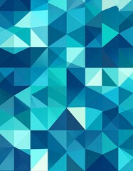 Obraz premium A geometric pattern of overlapping triangles in shades of teal and blue creates a dynamic visual effect.