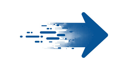 Blue arrow moving forward with digital pixels and bars trailing behind