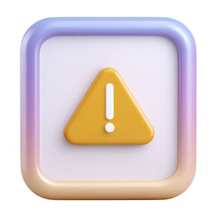 Yellow warning icon with exclamation mark inside rounded square frame, symbolizing alert or caution in modern 3D style with soft gradient colors and smooth edges