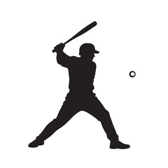 Black and white sketch of a male baseball player swinging a bat. Vector retro hand-drawn illustration