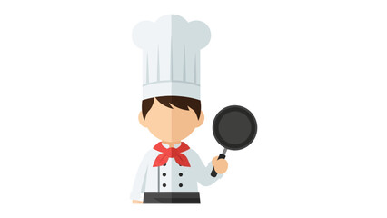 Culinary Creator: A graphic illustration depicting a chef, resplendent in their crisp uniform and iconic toque, holding a skillet, symbolizing culinary skill and expertise. 