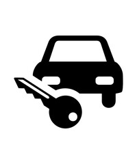 Car Rental Services Depicted by Vehicle and Key Symbol for Transportation or Automotive Industries and Related Businesses Representing Ownership