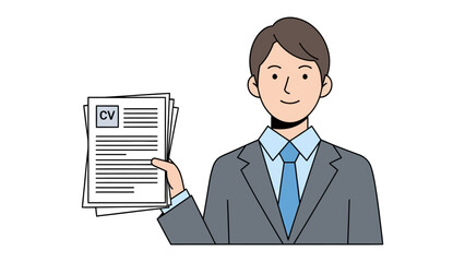 Resume Presentation: A poised individual in professional attire presents their curriculum vitae, symbolizing readiness, ambition, and the pursuit of opportunities.