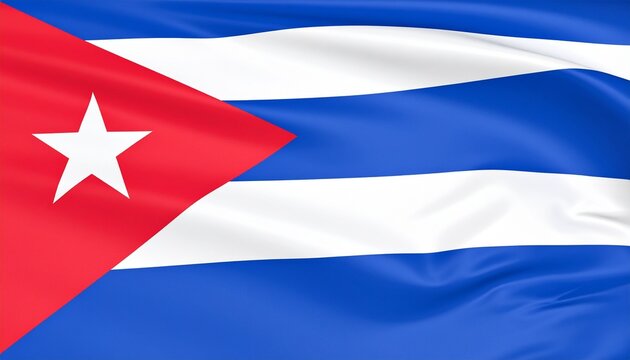 Cuban flag with blue-white stripes, red triangle, and white star. - Powered by Adobe