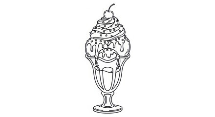 Classic cherry topped ice cream sundae drawing a sweet vintage dessert treat perfect for nostalgic food graphics