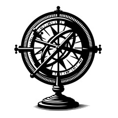 Obraz premium Armillary sphere depicted in black and white for navigation