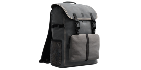 Stylish gray backpack, modern design.