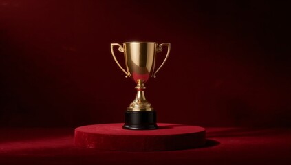 Golden trophy: A symbol of victory and achievement, gleaming against a deep red backdrop, showcasing success.