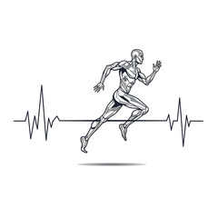 Obraz premium Futuristic Athlete Running with Heartbeat Line – Speed, Endurance and Technology Concept