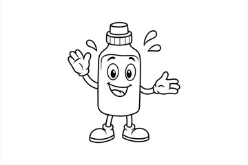 The image shows a cartoon bottle character with a smiling face, arms, and legs. The character appears to be waving, adding a friendly and approachable element to the design.