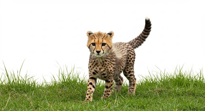子チーター草原駆ける 輝く瞳 柔らかな光 (Ko chita- saibara kakeru kagayaku hitomi yawarakana hikari) Translation: Cheetah cub runs across grassland, shining eyes, soft light.. AI Generated