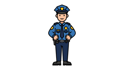 Police Officer in Uniform: A digital illustration depicts a friendly police officer standing confidently, presenting a visual representation of public service and law enforcement.