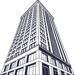 Fototapeta premium Tall Rectangular Skyscraper Line Art architecture building