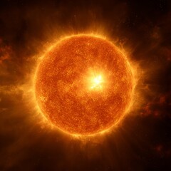 A close-up image of the sun with vibrant, energetic flames radiating outwards, creating a stunning visual. The radiant solar energy and atmospheric celestial wonder showcase the beauty of the cosmos.