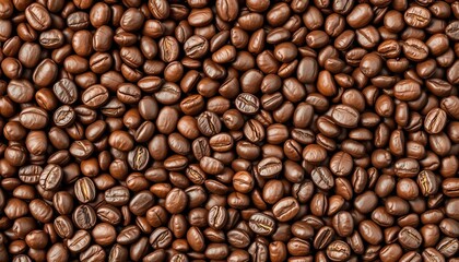 Fototapeta premium Rich brown coffee beans fill frame, close-up texture, dark brown, high resolution