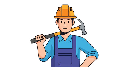 Construction Worker with Hammer: A skilled construction worker, dressed in a protective helmet and workwear, confidently holds a hammer.