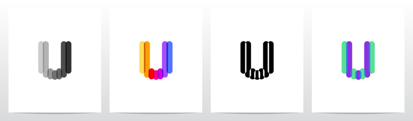 Colorful Transparent Stripes Overlay Lines Letter Initial Logo Design U