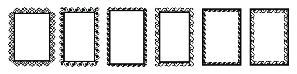 Rectangular frames. Hand drawn set of frames doodle rectangular borders in sketch style. Template for greeting cards or posters for wedding, birthday and other holidays. Sameless rectangle pattern