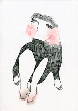 A man with pink toes and cheeks 