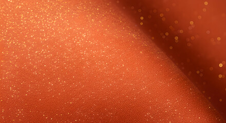 Fototapeta premium Shimmering Rust Orange Fabric with Golden Glitter and Elegant Folds, Creating a Luxurious and Festive Background Texture