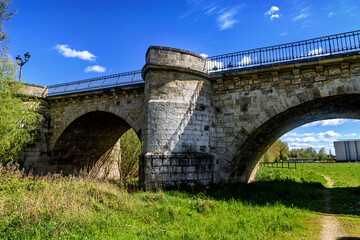Medieval stone bridge in Carrion de los Condes crossing the Carrion River