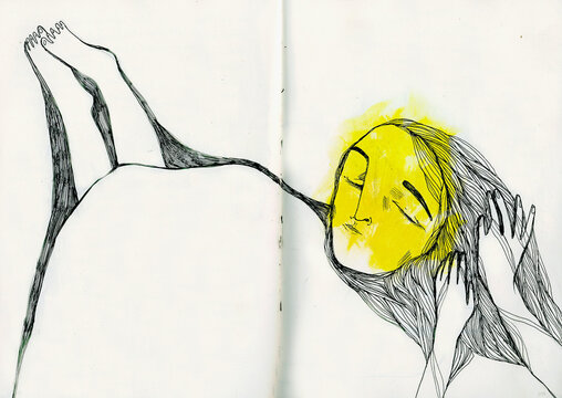 Sketch of a woman resting