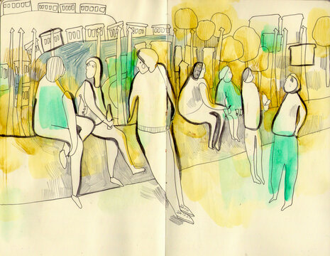 Sketch of a crowd on the street