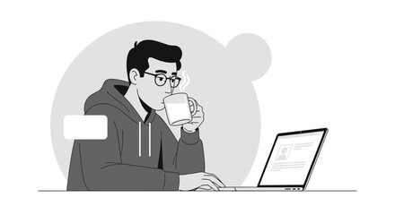 A Modern Professional Taking A Break While Working On Their Laptop With A Drink Present