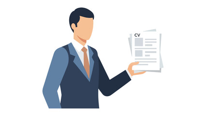 Job Applicant Holding Resume: A clean, modern illustration of a suited figure holding a resume, embodying career aspirations and professional ambition. 