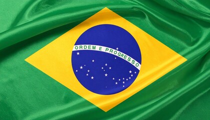Brazilian flag with green field, yellow diamond, blue globe, and white stars.