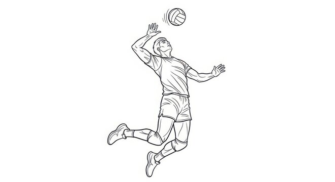 Dynamic volleyball player leaping to spike the ball action sketch capturing athleticism and game intensity