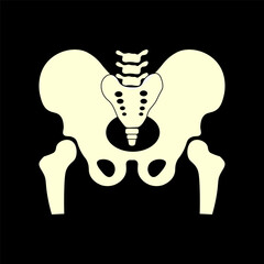 Hip bone icon on black background. Vector