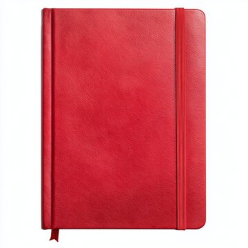 A vibrant red notebook with a ribbon bookmark and an elastic band closure, perfect for note-taking and organization. 