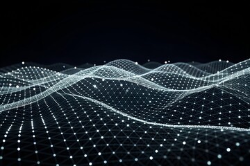 Futuristic Digital Network A Wavy Blockchain Technology Background with Interconnected Points and Data Visualization
