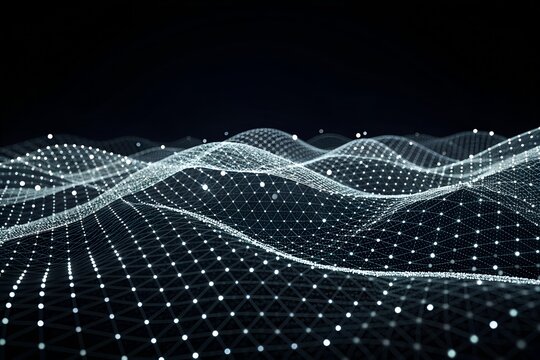 Futuristic Digital Network A Wavy Blockchain Technology Background with Interconnected Points and Data Visualization