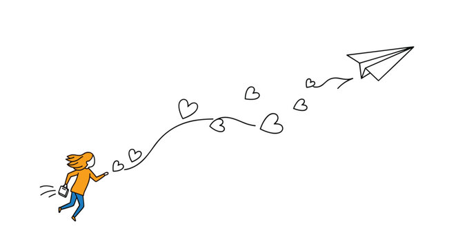 Person sending love and connection with paper airplane, expressing warmth, care, and affection