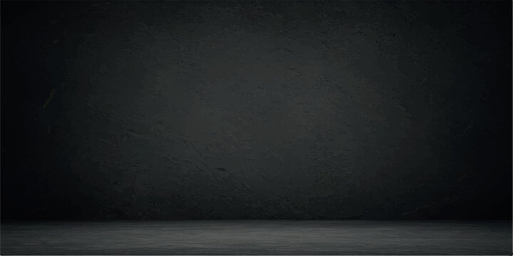 Empty dark grunge room interior with concrete floor and textured wall, studio background