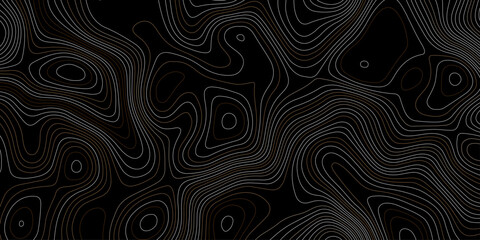 detailed topographic map illustration featuring white contour lines against a dark black background, creating an abstract surface design effect