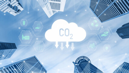 Fototapeta na wymiar Carbon footprint reduction is vital for sustainability. Carbon footprint strategies include renewable energy, recycling, and carbon footprint management. Vouch