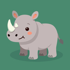 Cute rhinoceros vector cartoon animal illustration for kids, stickers, nursery prints and educational projects