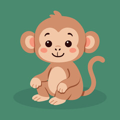 Cute monkey vector cartoon animal illustration for kids, stickers, nursery prints and educational projects