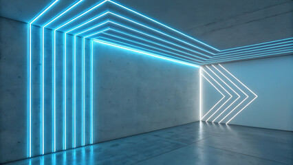 Obraz premium Abstract Interior with Blue and White Neon Lines on Concrete Walls and Floor architecture bright Full HD 4K Video Download 2025 2026