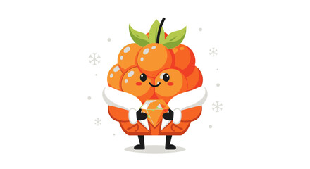 Adorable Cartoon Berry Character Holding a Gemstone in a Festive Winter Wonderland Scene