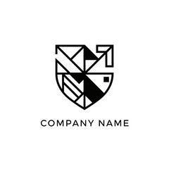 Geometric Shield Logo with Abstract Fish Silhouette for Modern Brand.