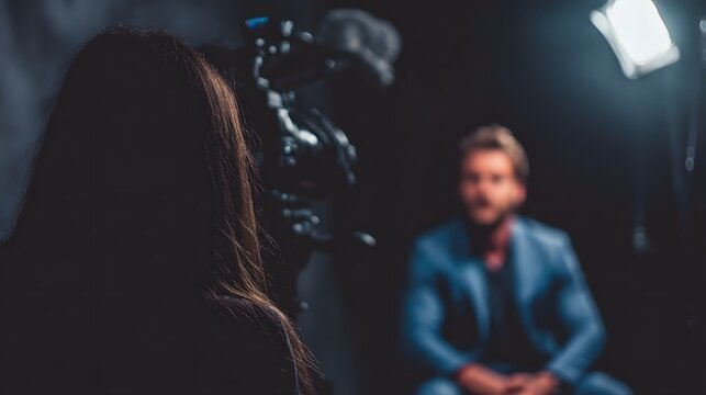 Film crew filming a promotional video in a professional studio setting