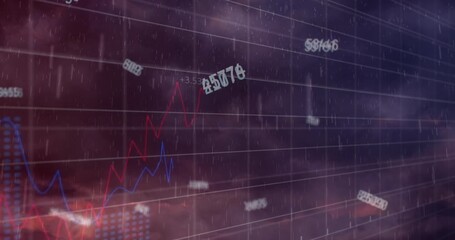 Animation of financial data processing and rain - Powered by Adobe