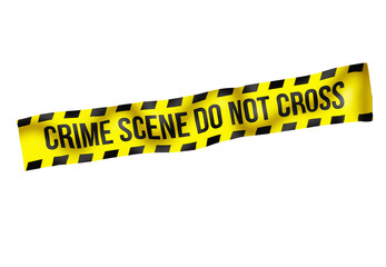 yellow creased police crime scene tape banner, on transparent background