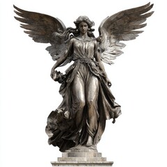 Fototapeta premium A majestic sculpture of an angel with outstretched wings, embodying grace and strength. The detailed craftsmanship showcases the angel's beauty and serene expression