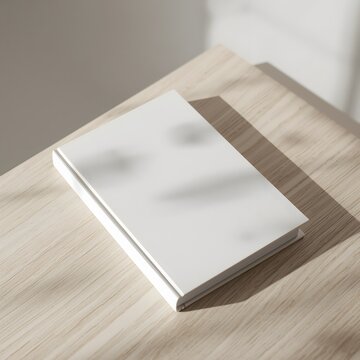 Minimal White Hardcover Book on Light Wood Table mockup