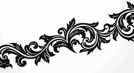 Intricate Black and White Ornate Floral Scrollwork Design Element for Elegant Borders and Vintage Decorative Accents